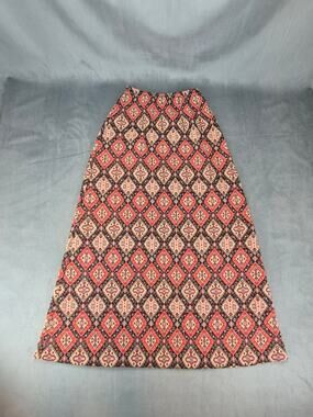 Vintage 70's Boho Hippie Lurex A Line Maxi Skirt Ornate Geometric Print XS/S